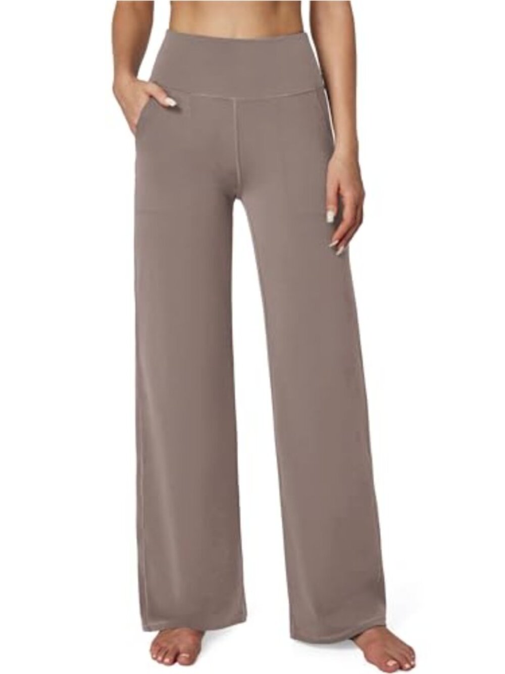 High Waisted Wide Leg Yoga Pants with Pockets, Stretchy Casual Trousers